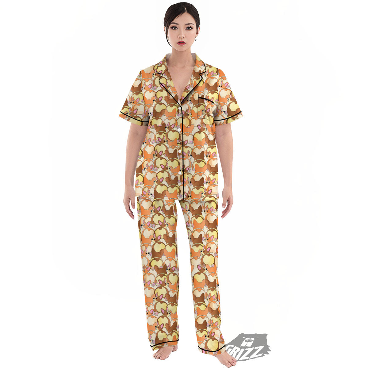 Corgi Butt Print Pattern Women's Pajamas Set-grizzshop