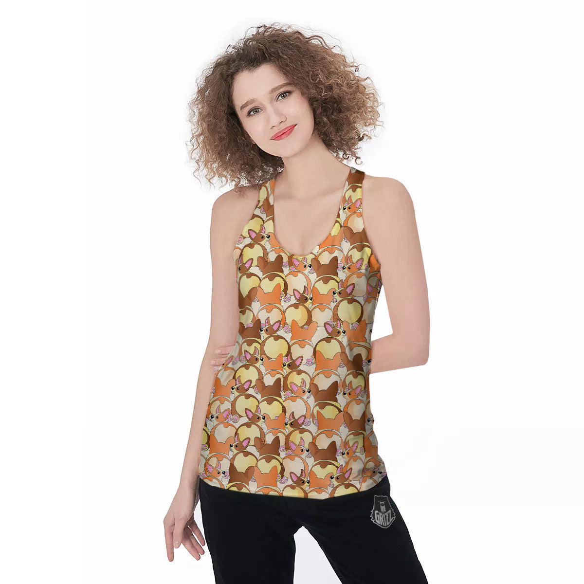 Corgi Butt Print Pattern Women's Racerback Tank Top-grizzshop