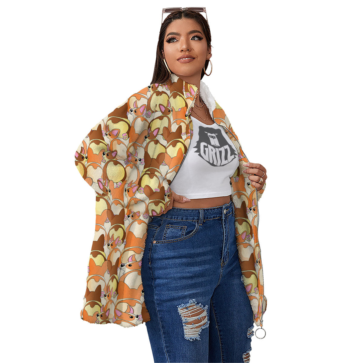 Corgi Butt Print Pattern Women's Sherpa Jacket-grizzshop