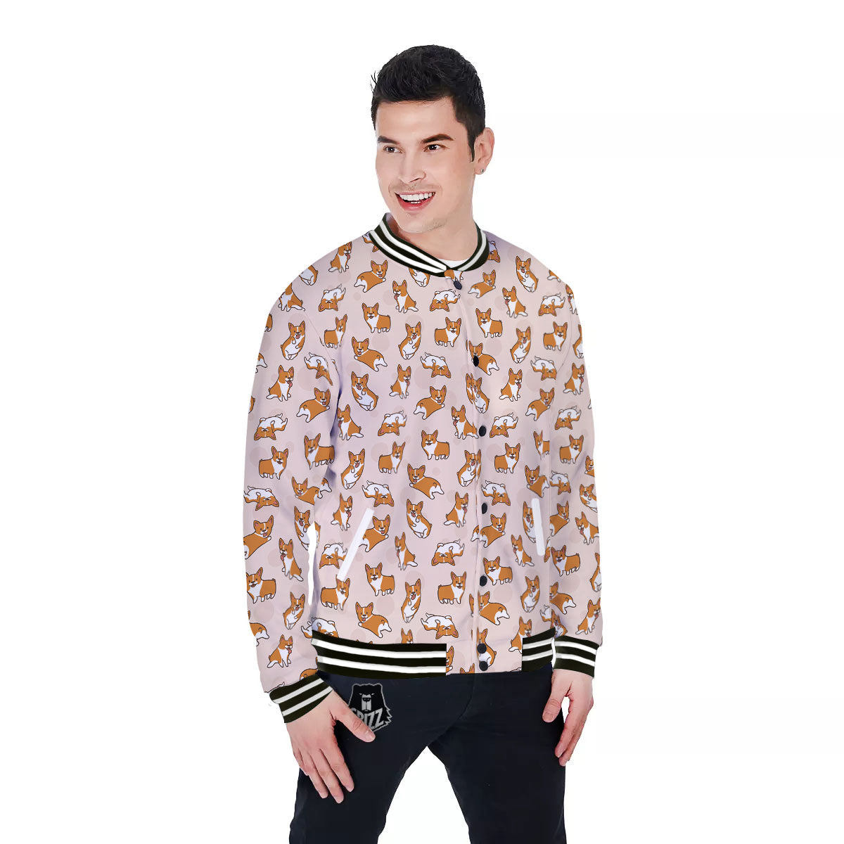 Corgi Cartoon Print Pattern Baseball Jacket-grizzshop
