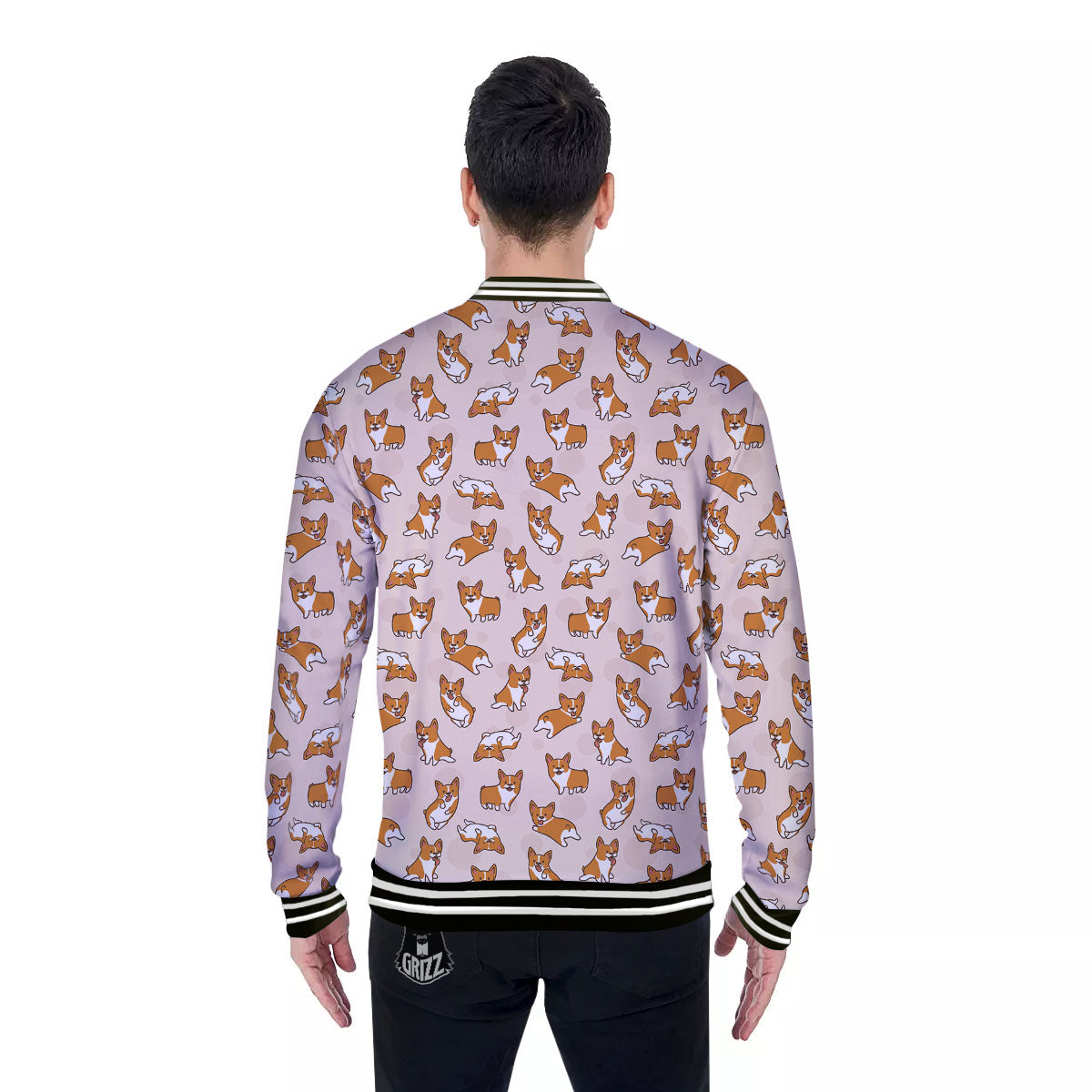 Corgi Cartoon Print Pattern Baseball Jacket-grizzshop