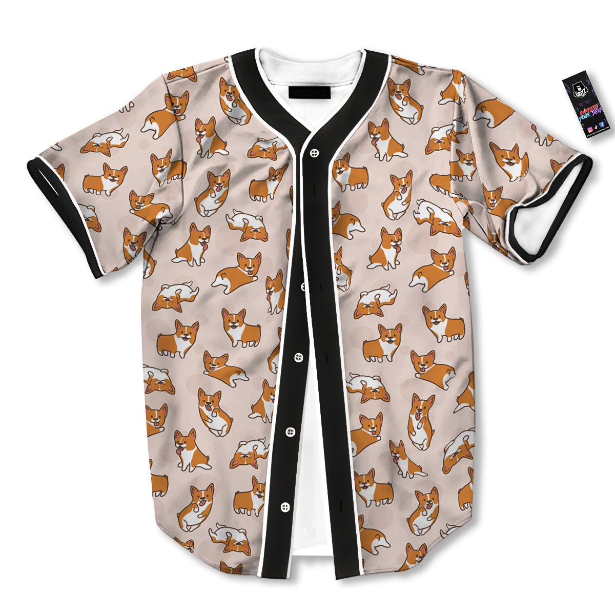 Corgi Cartoon Print Pattern Baseball Jersey-grizzshop