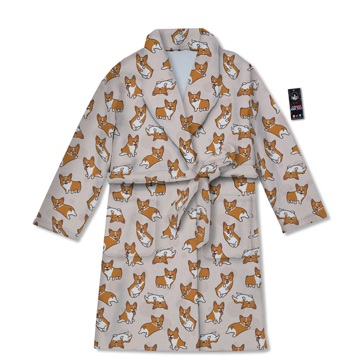 Corgi Cartoon Print Pattern Bathrobe-grizzshop