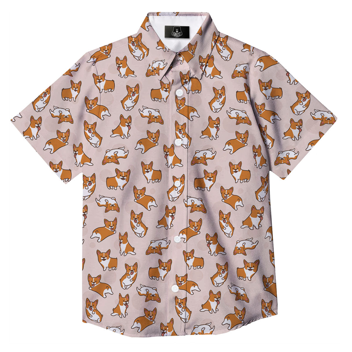 Corgi Cartoon Print Pattern Button Up Shirt-grizzshop
