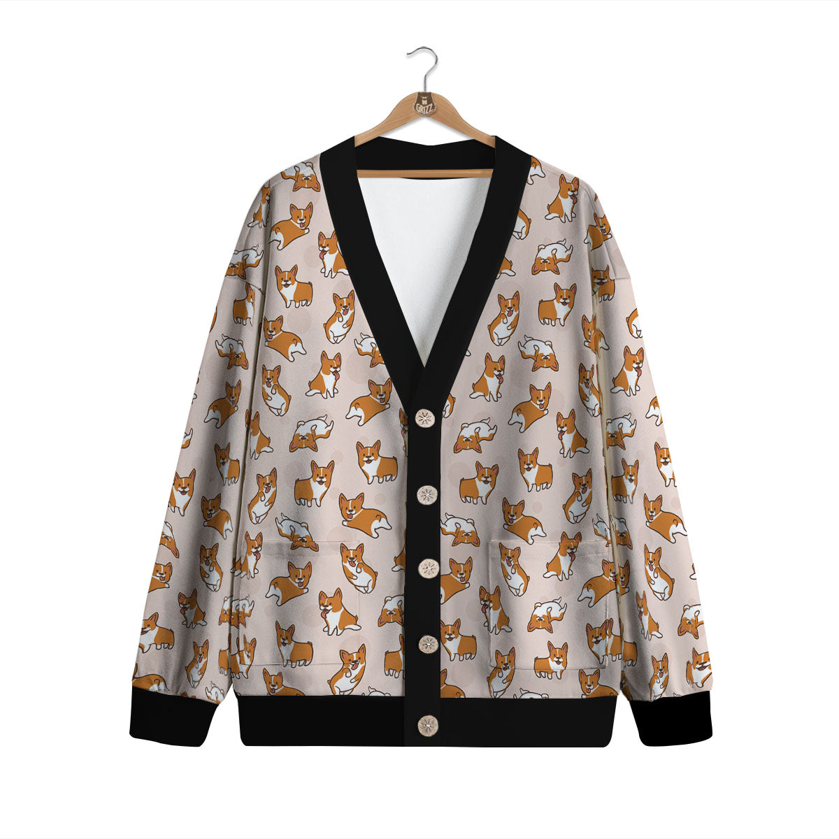 Corgi Cartoon Print Pattern Cardigan-grizzshop