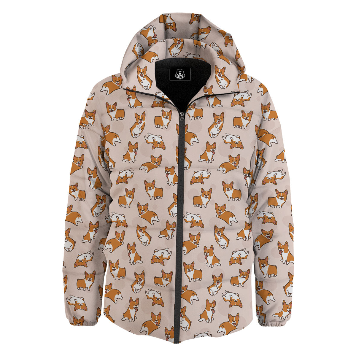 Corgi Cartoon Print Pattern Down Jacket-grizzshop