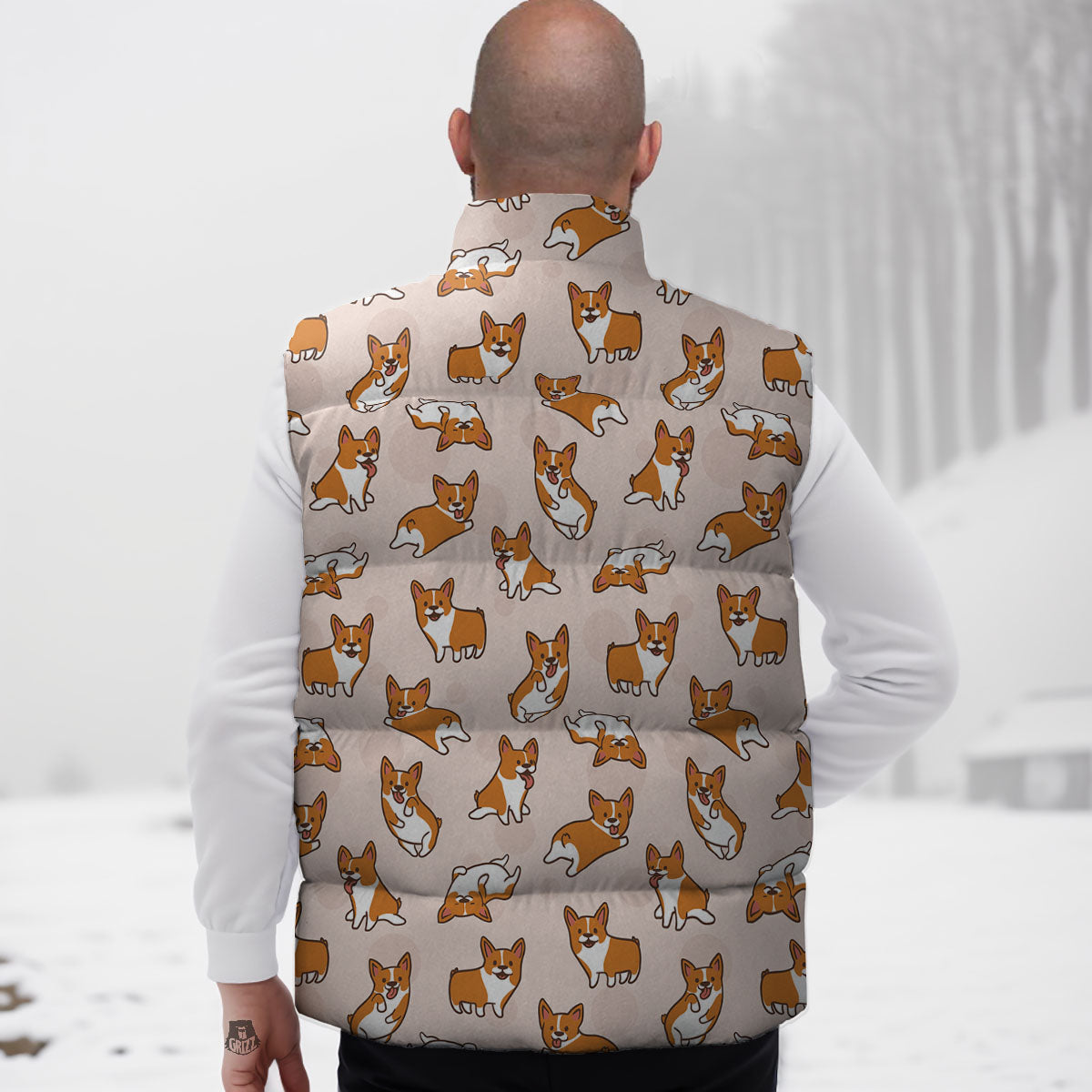 Corgi Cartoon Print Pattern Down Vest
