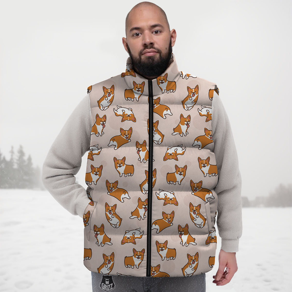 Corgi Cartoon Print Pattern Down Vest