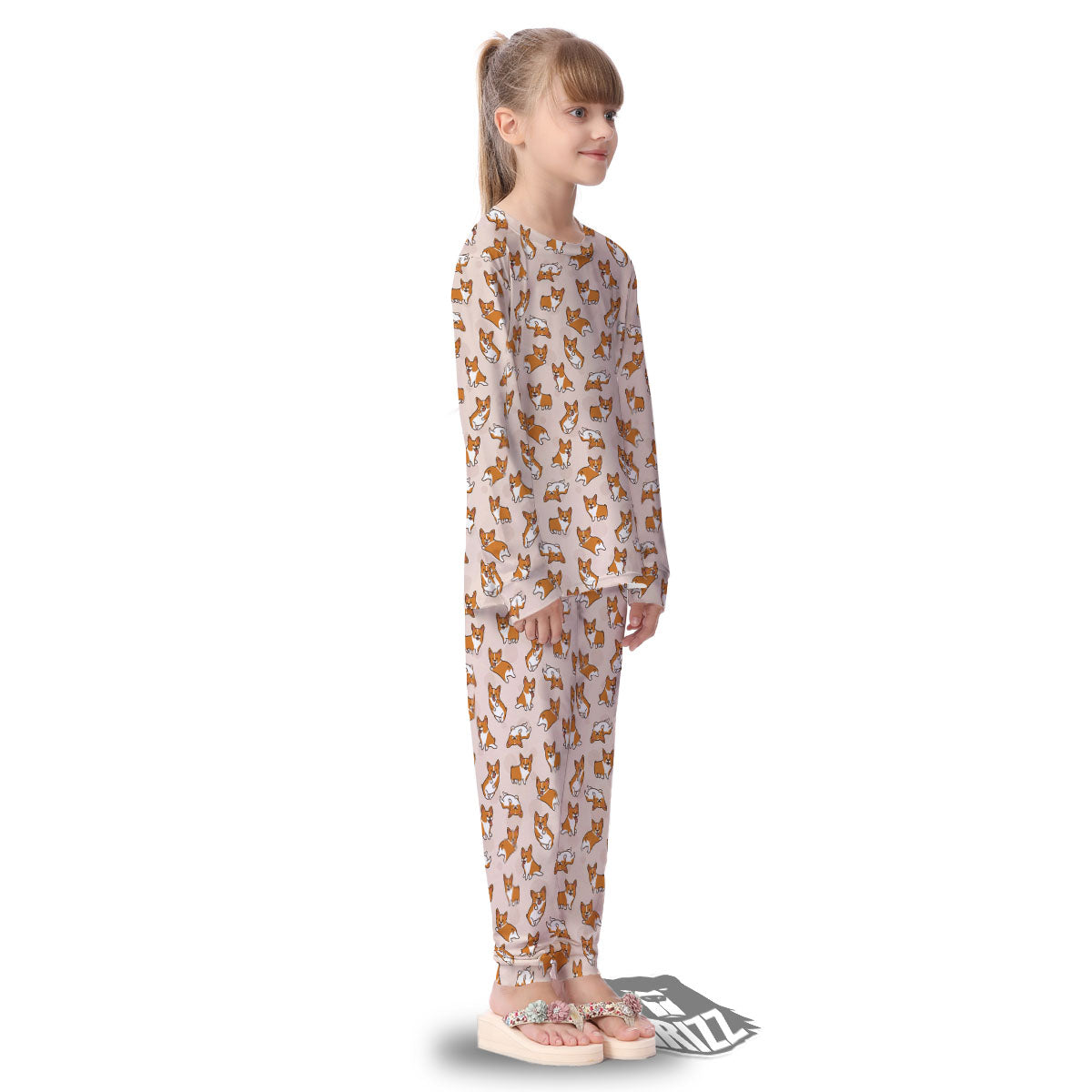 Corgi Cartoon Print Pattern Kid's Pajamas-grizzshop