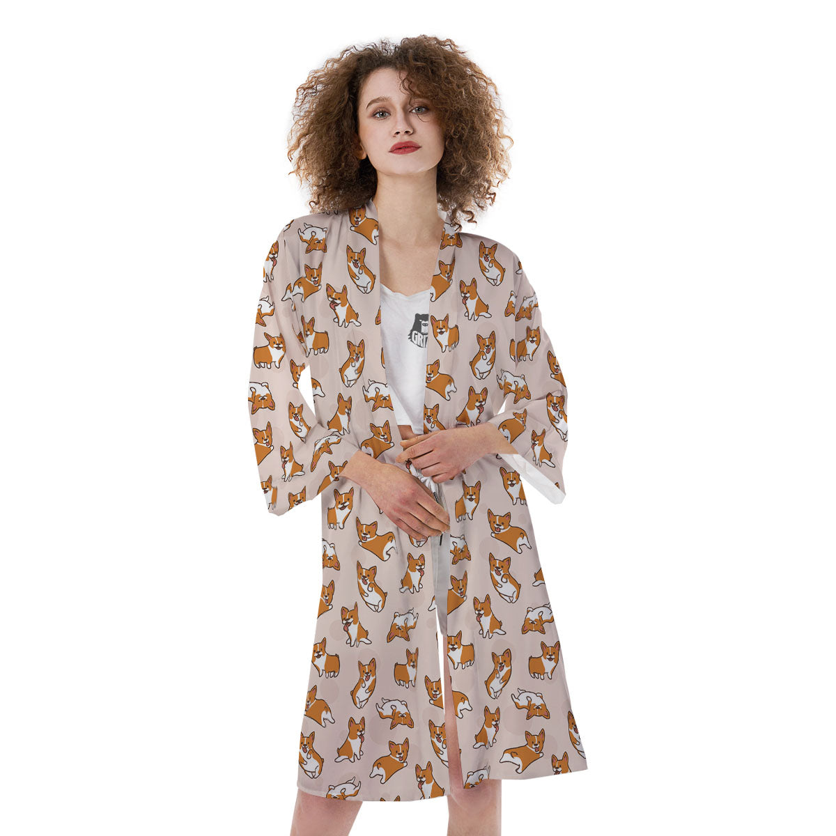 Corgi Cartoon Print Pattern Kimono-grizzshop