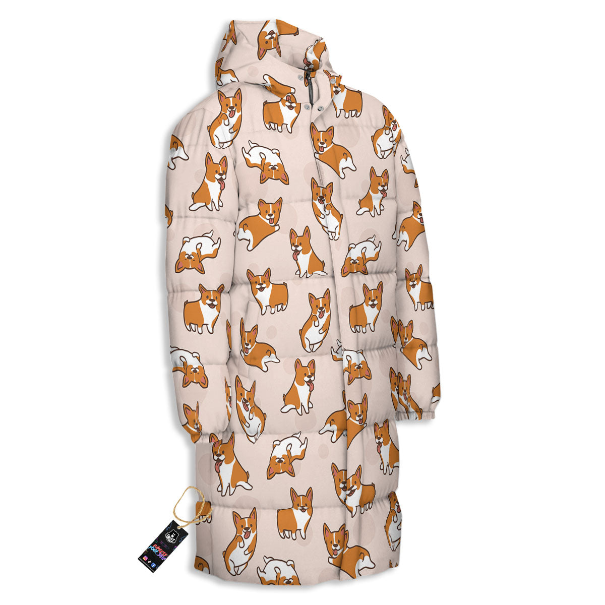 Corgi Cartoon Print Pattern Long Down Jacket-grizzshop