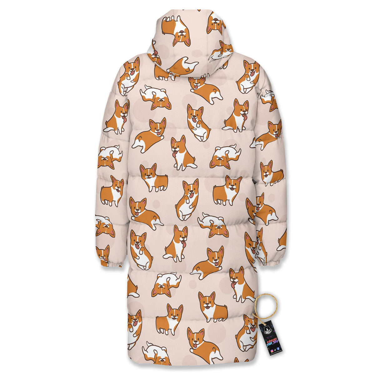 Corgi Cartoon Print Pattern Long Down Jacket-grizzshop