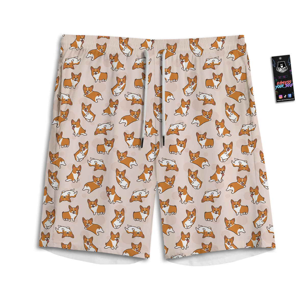 Corgi Cartoon Print Pattern Men's Athletic Shorts