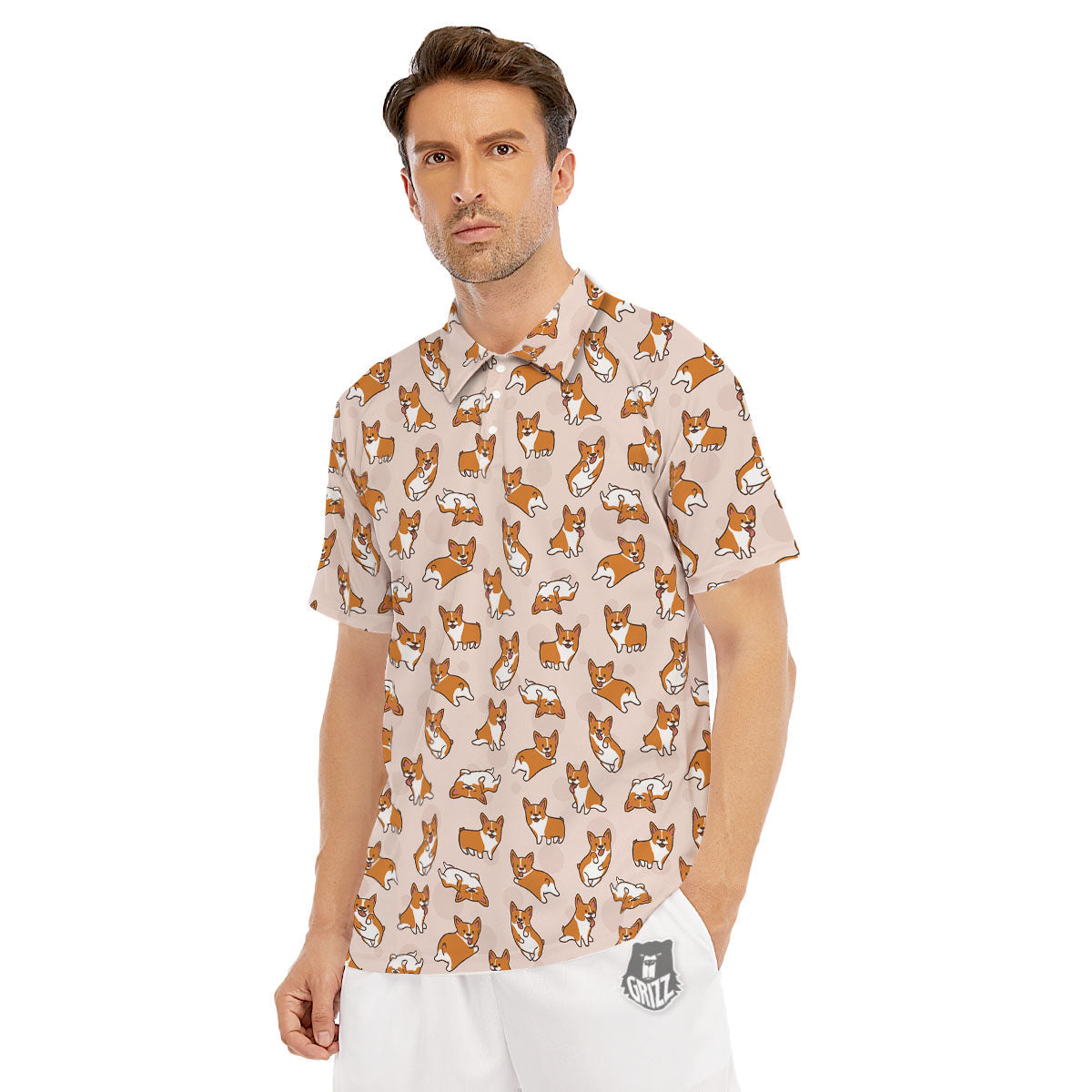 Corgi Cartoon Print Pattern Men's Golf Shirts-grizzshop