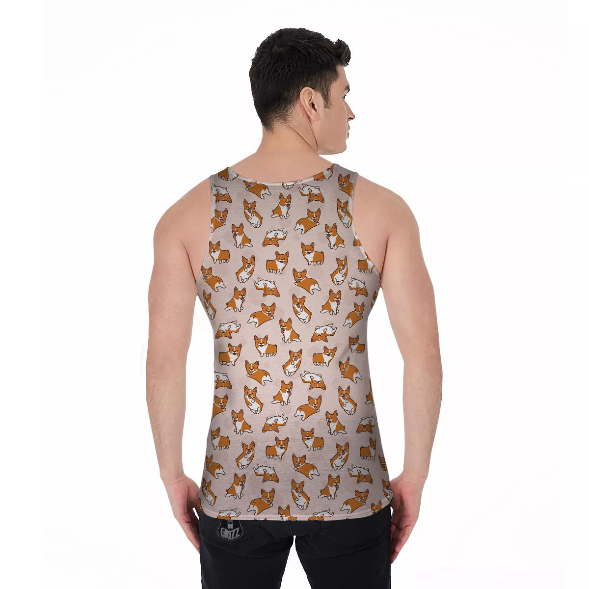 Corgi Cartoon Print Pattern Men's Tank Top-grizzshop