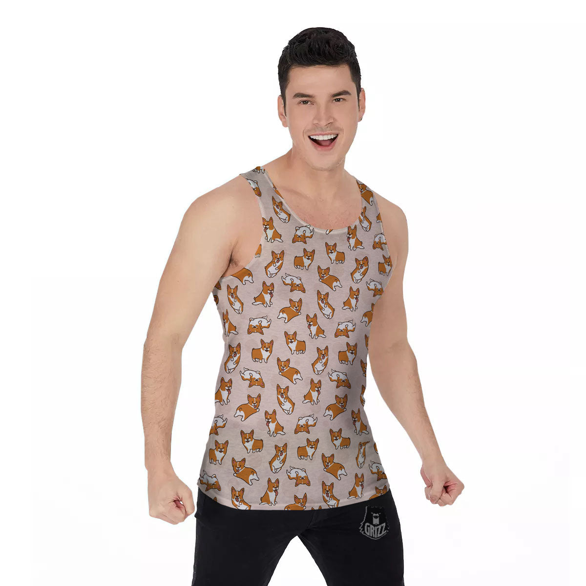 Corgi Cartoon Print Pattern Men's Tank Top-grizzshop