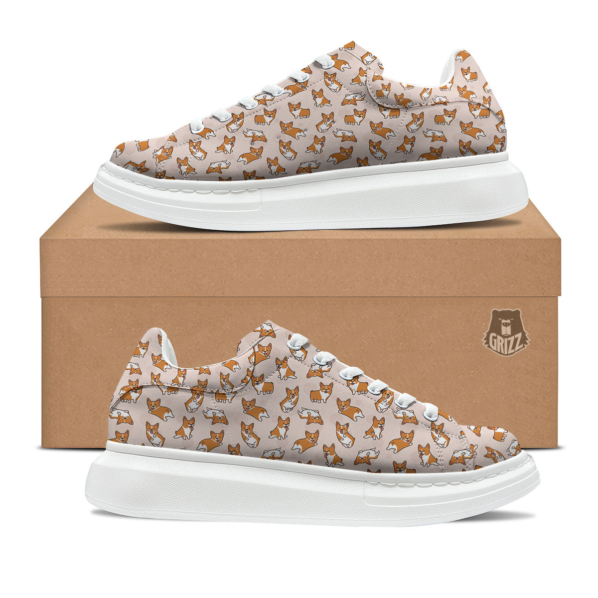 Corgi Cartoon Print Pattern Platform Shoes-grizzshop
