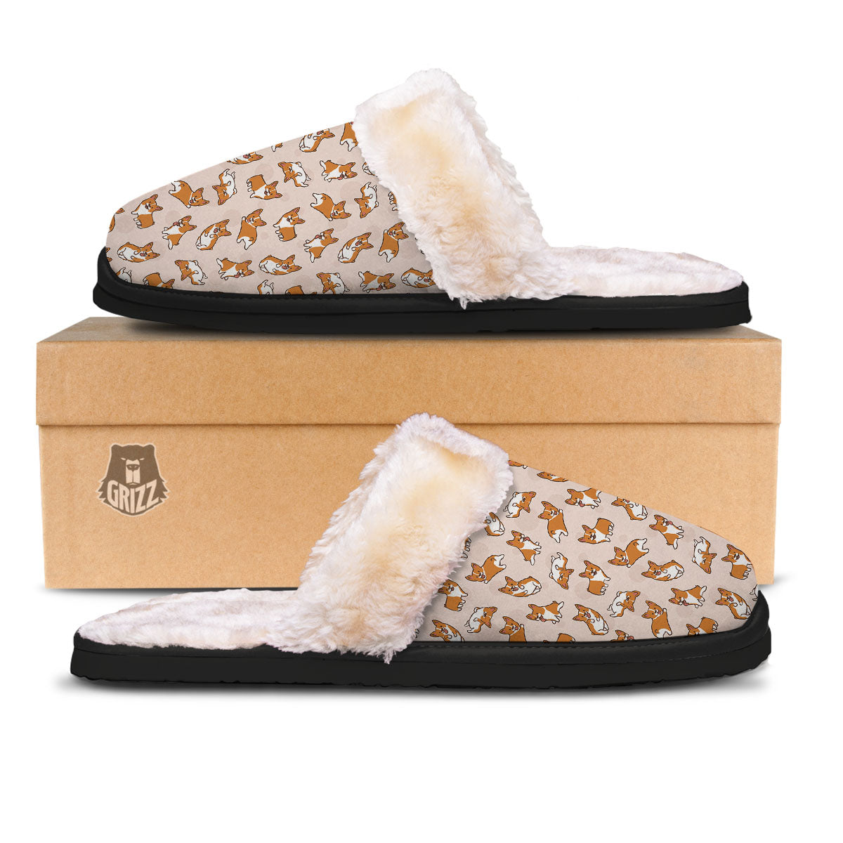 Corgi Cartoon Print Pattern Slippers-grizzshop