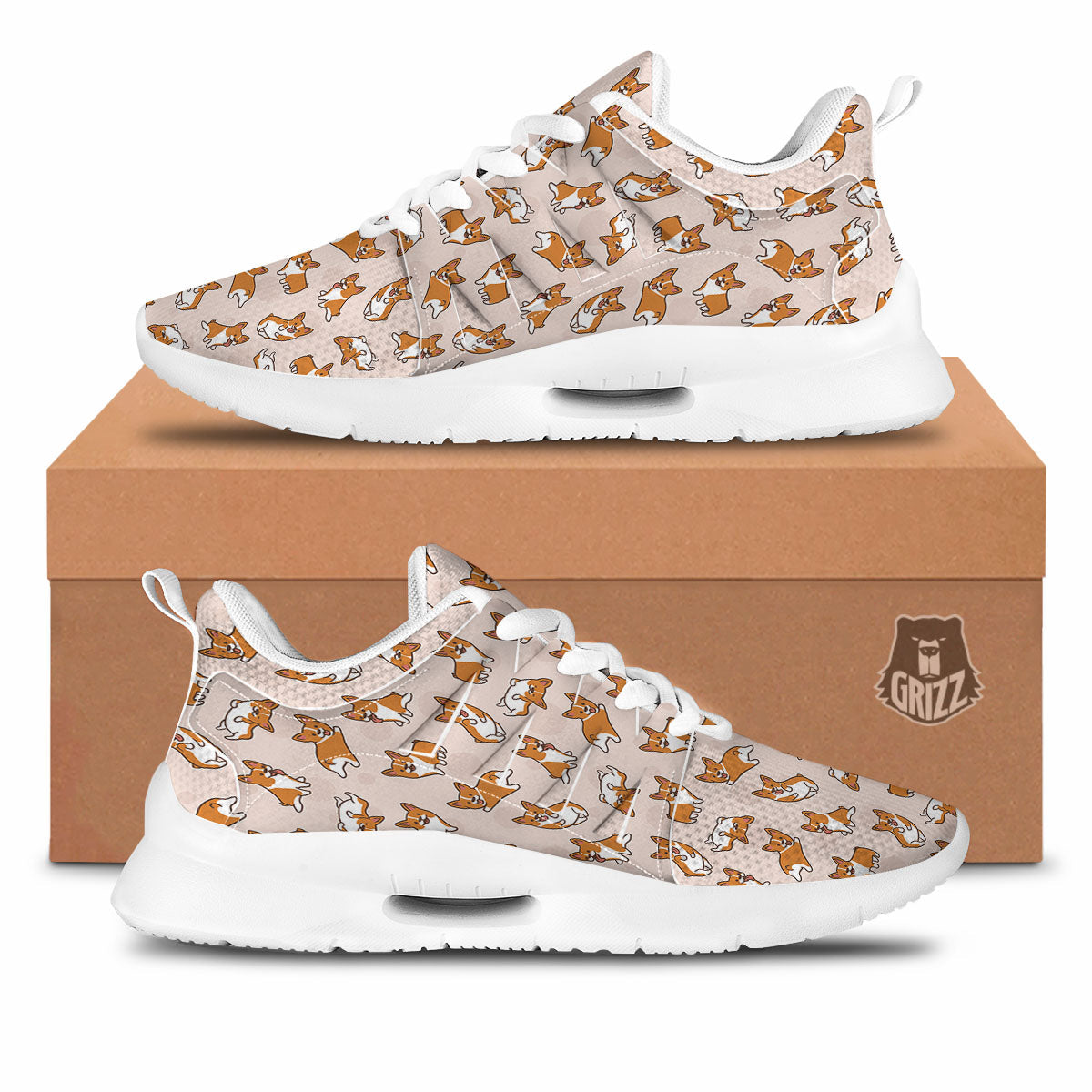 Corgi Cartoon Print Pattern Tennis Shoes-grizzshop