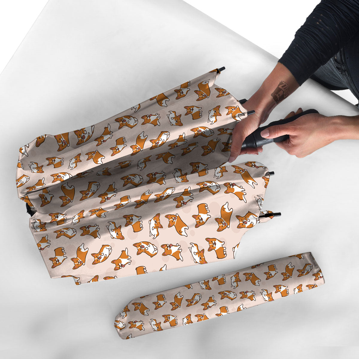 Corgi Cartoon Print Pattern Umbrella-grizzshop
