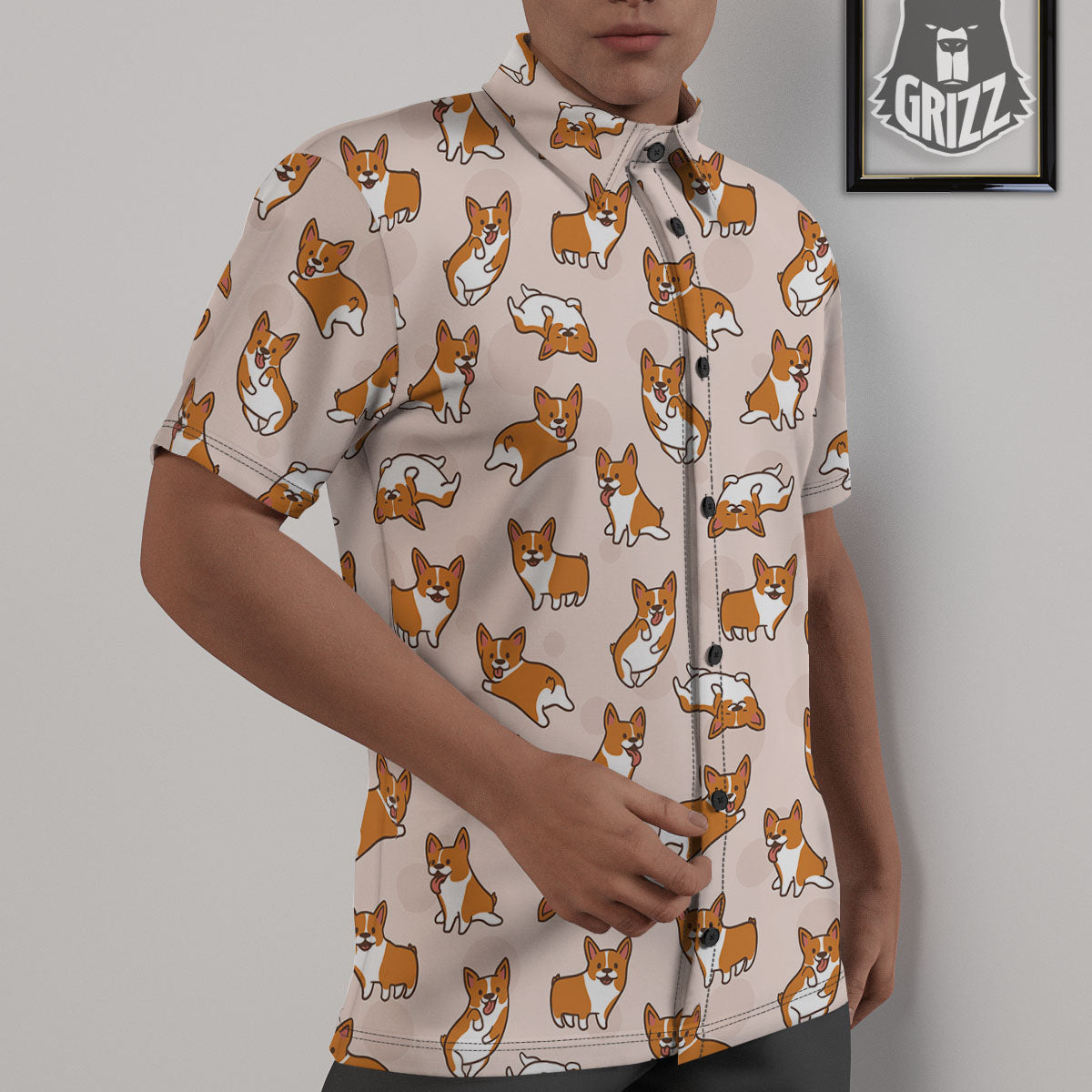 Corgi Cartoon Print Pattern Untucked Shirts-grizzshop