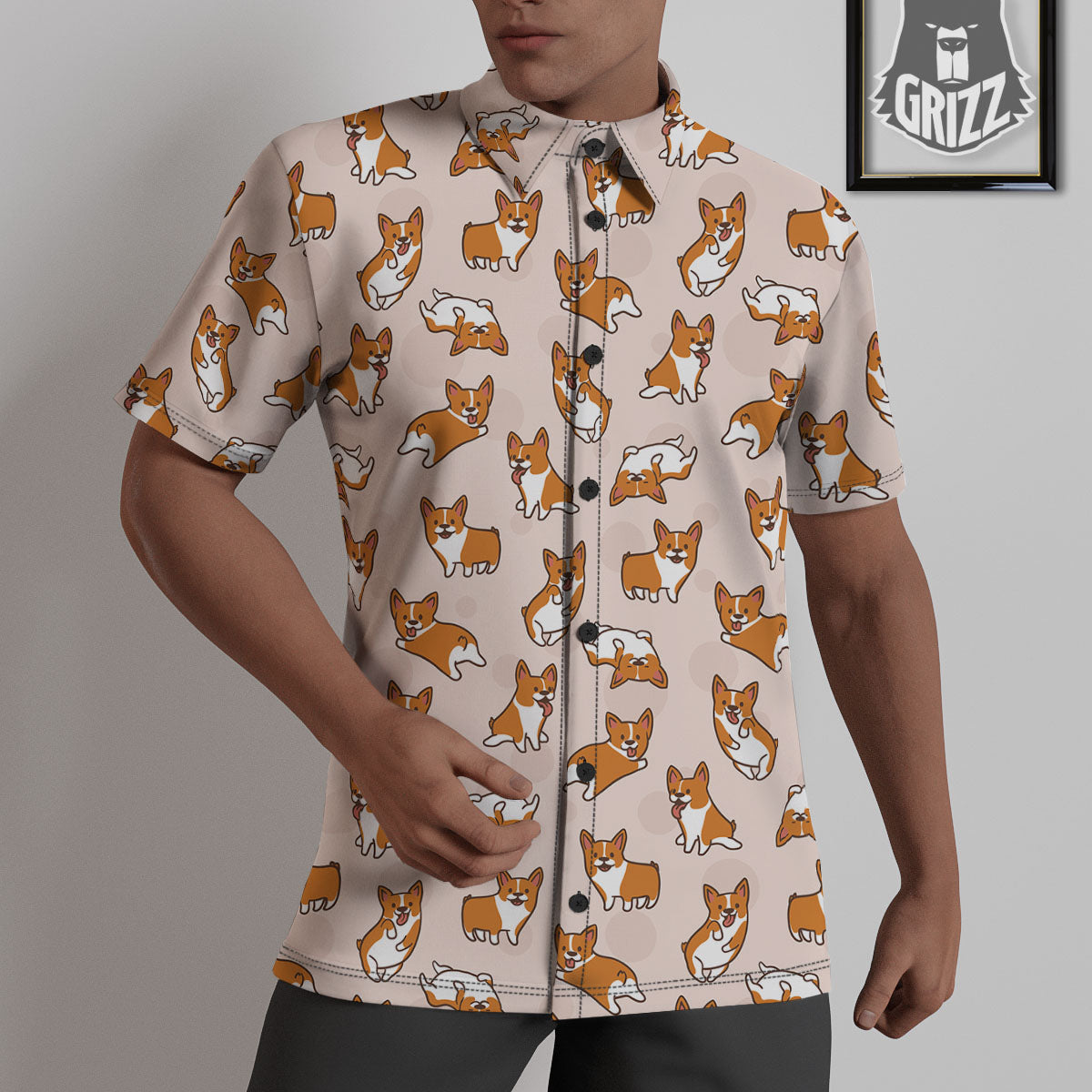 Corgi Cartoon Print Pattern Untucked Shirts-grizzshop