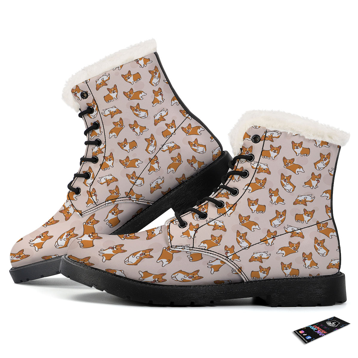 Corgi Cartoon Print Pattern Winter Boots-grizzshop