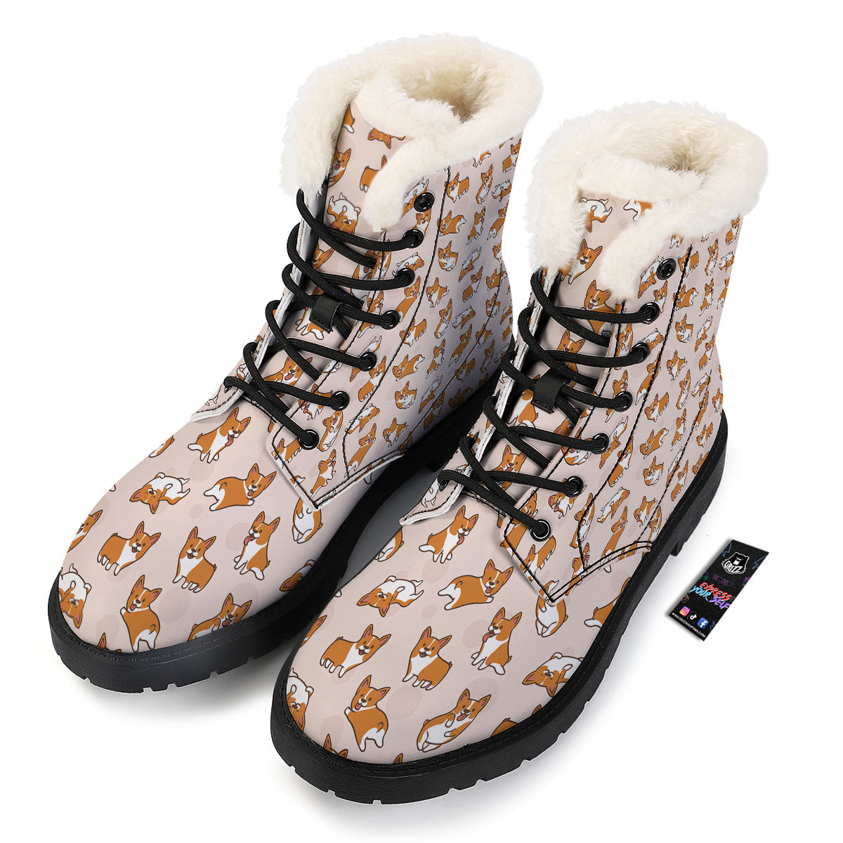 Corgi Cartoon Print Pattern Winter Boots-grizzshop