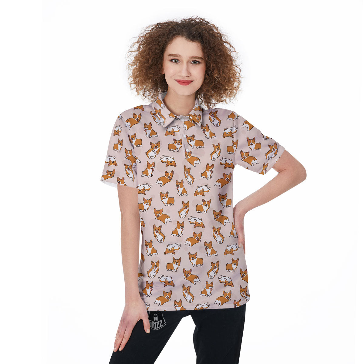 Corgi Cartoon Print Pattern Women's Golf Shirts-grizzshop