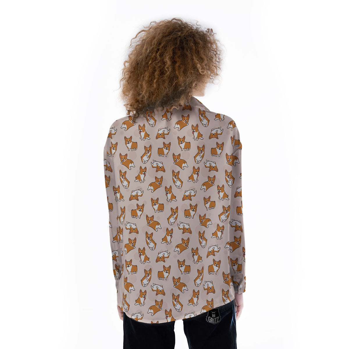 Corgi Cartoon Print Pattern Women's Long Sleeve Shirts-grizzshop