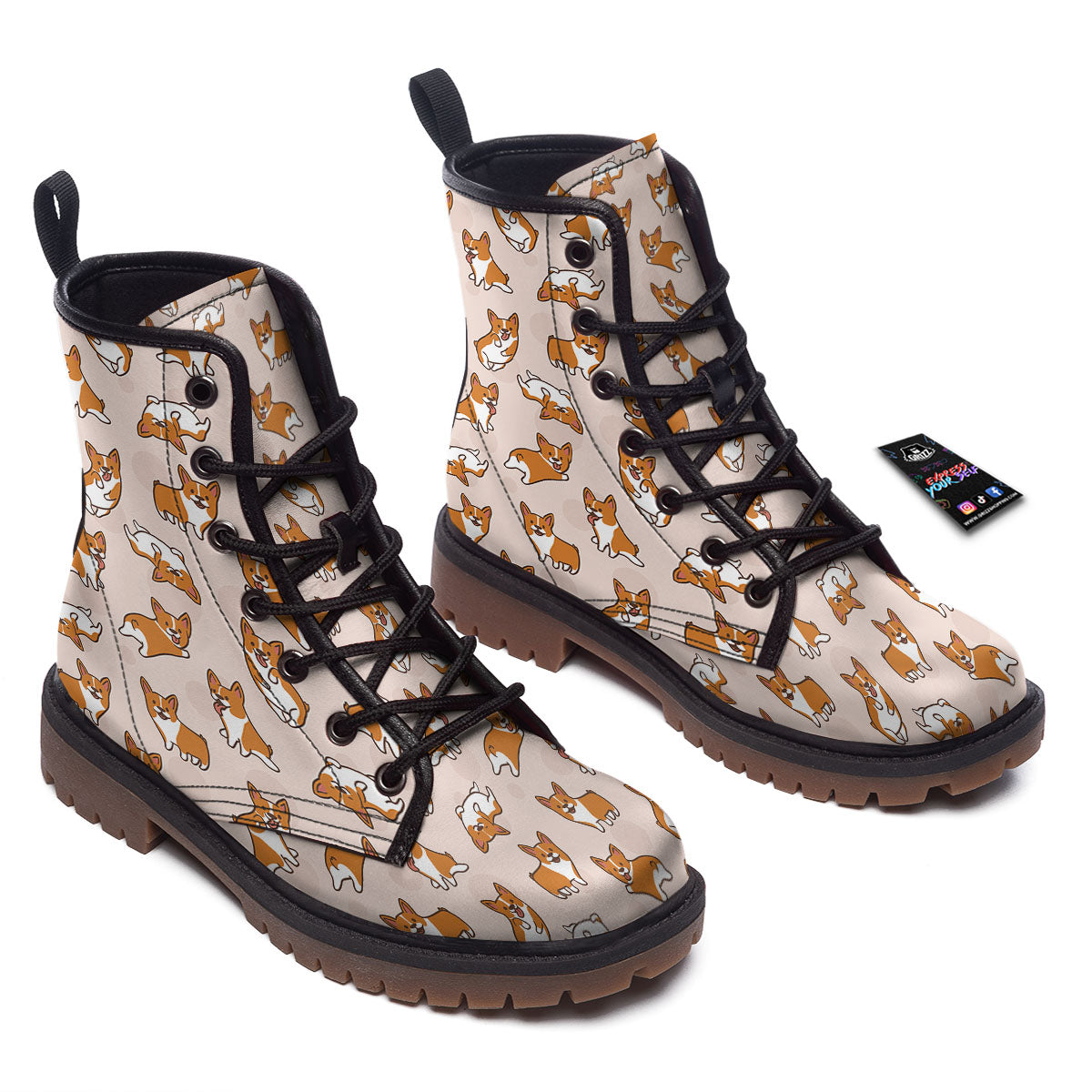 Corgi Cartoon Print Pattern Work Boots-grizzshop