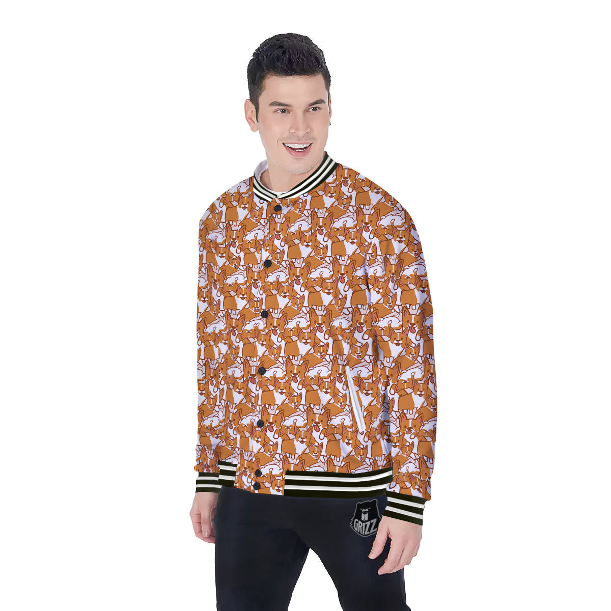 Corgi Cute Print Pattern Baseball Jacket-grizzshop