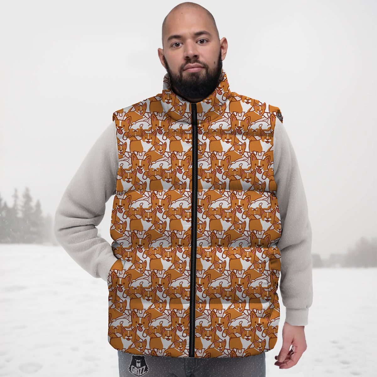 Corgi Cute Print Pattern Down Vest
