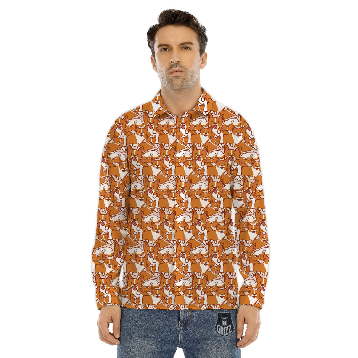Corgi Cute Print Pattern Men's Dress Shirts-grizzshop