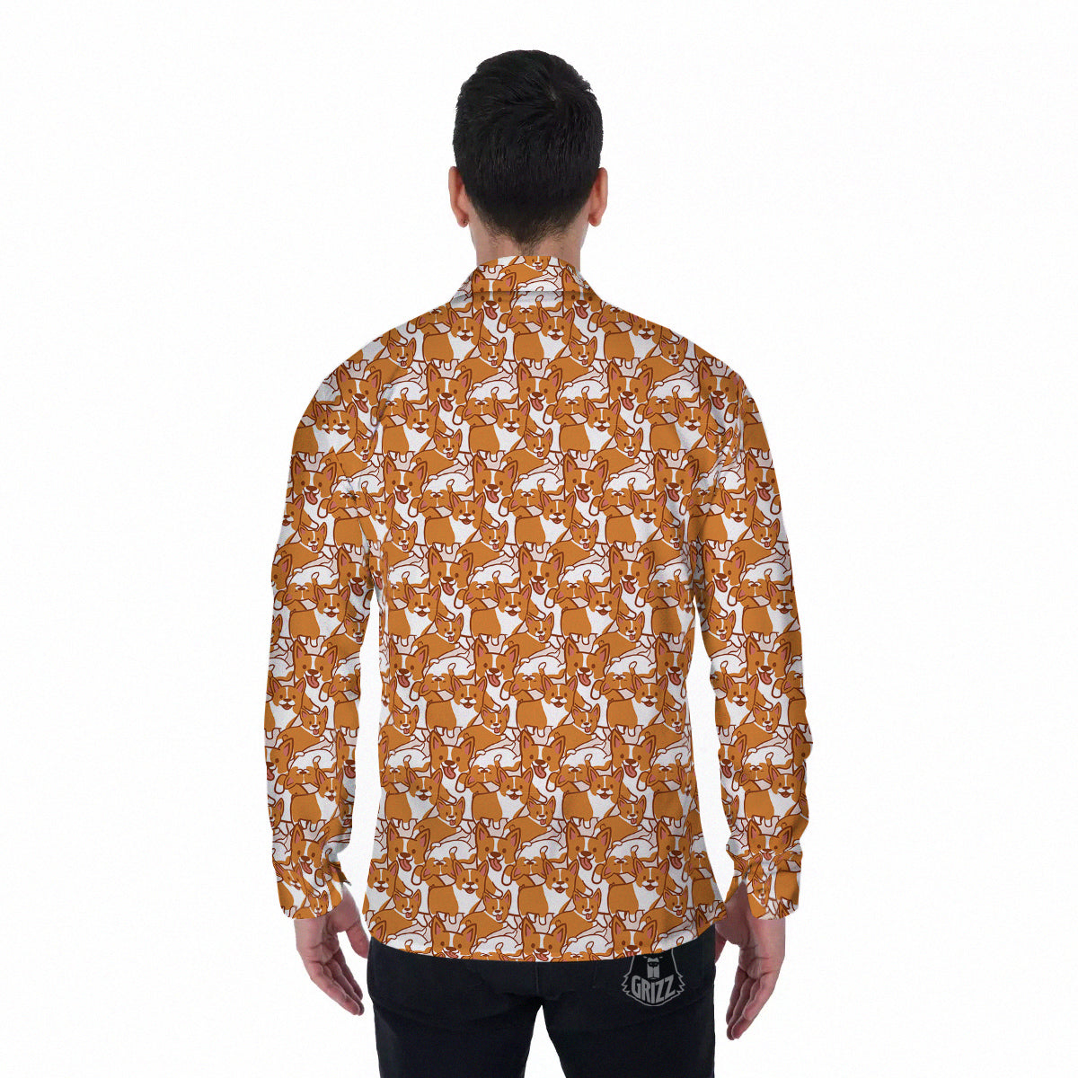Corgi Cute Print Pattern Men's Long Sleeve Shirts-grizzshop