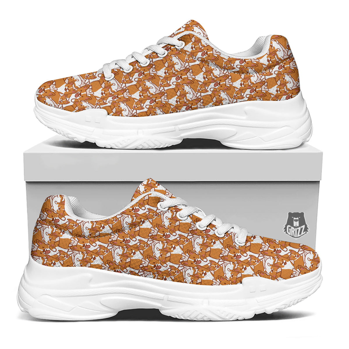 Corgi Cute Print Pattern White Chunky Shoes-grizzshop