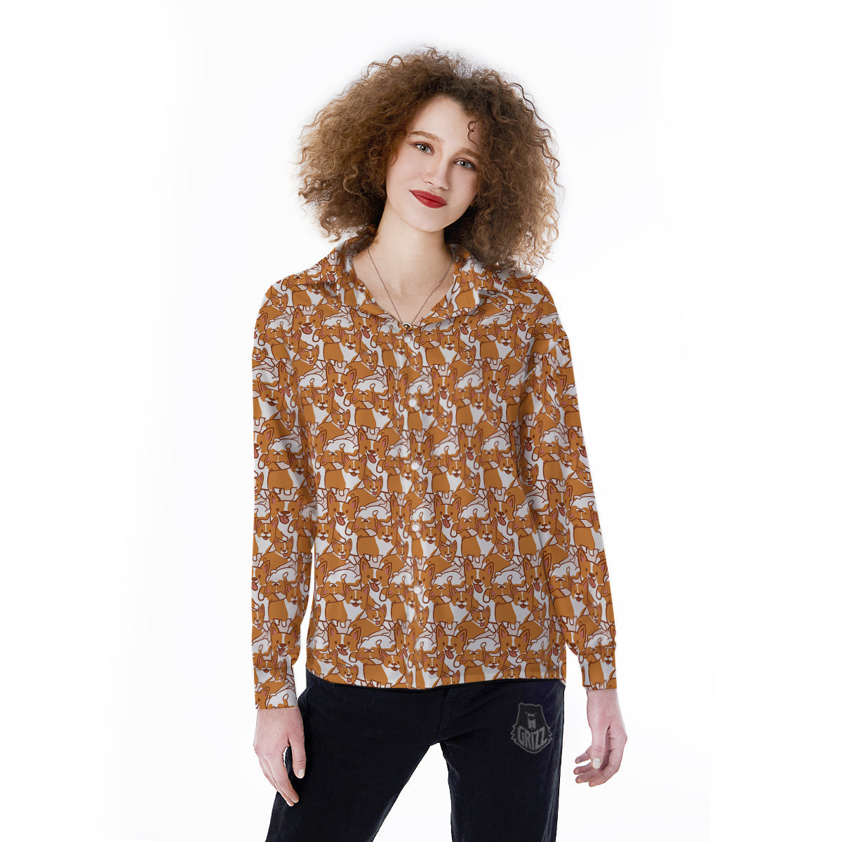 Corgi Cute Print Pattern Women's Long Sleeve Shirts-grizzshop