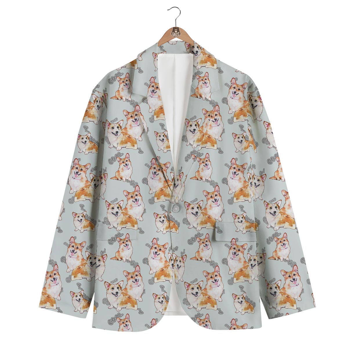 Corgi Gray Pastel Pattern Print Men's Blazer-grizzshop