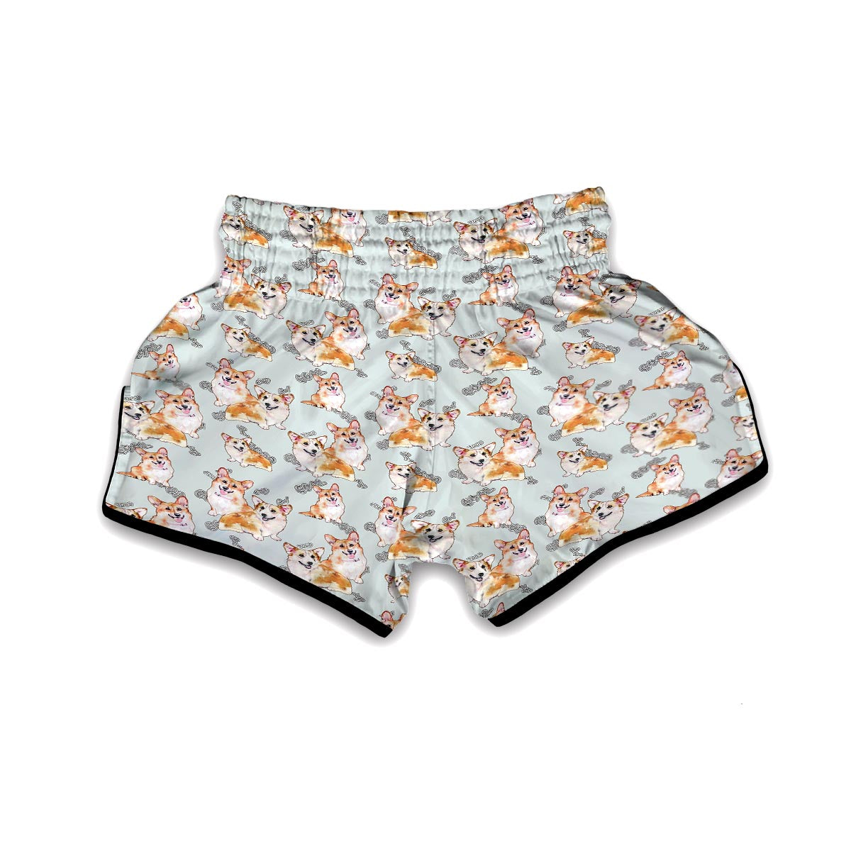 Corgi Gray Pastel Pattern Print Muay Thai Boxing Shorts-grizzshop