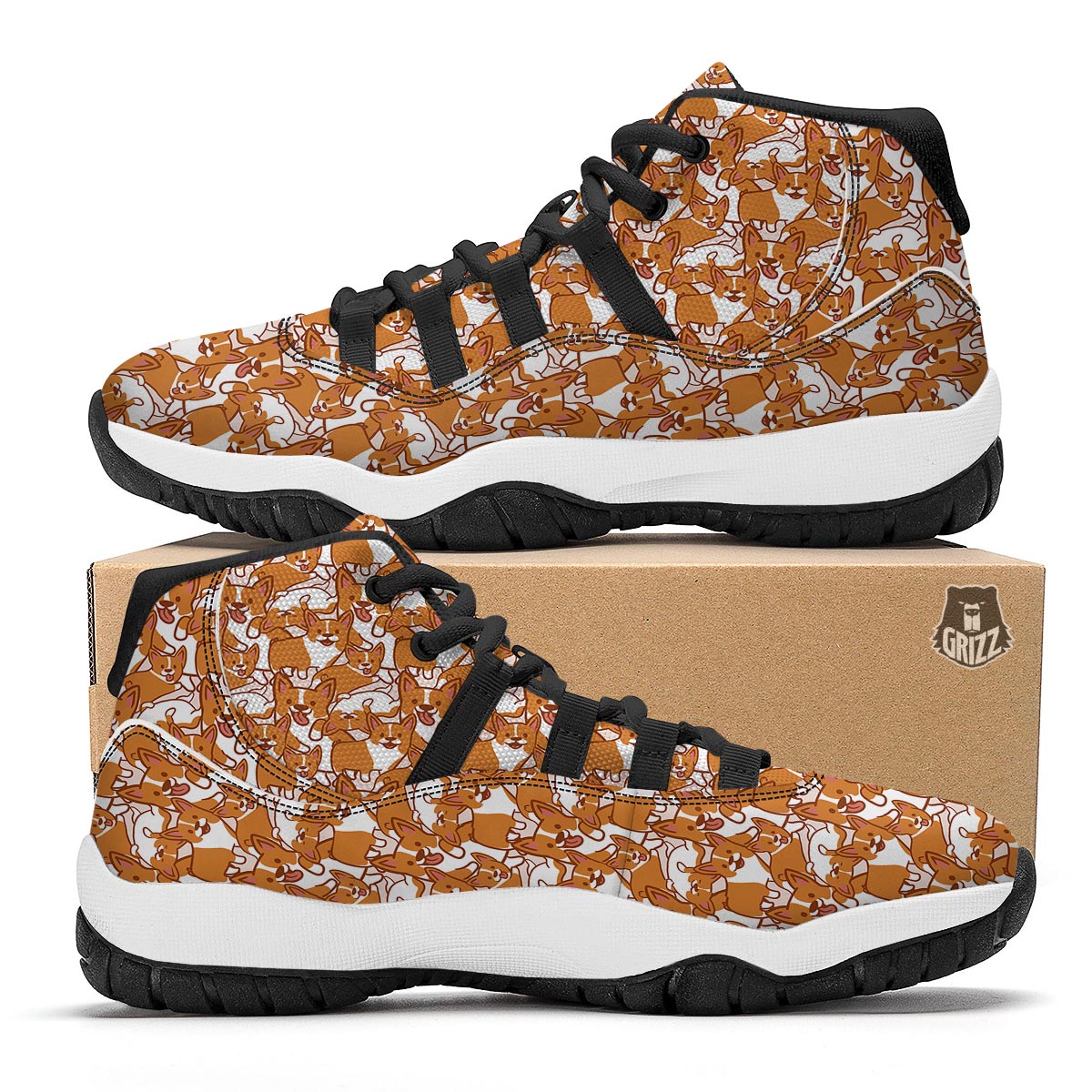 Corgi Multi Pattern Print Black Bball Shoes-grizzshop