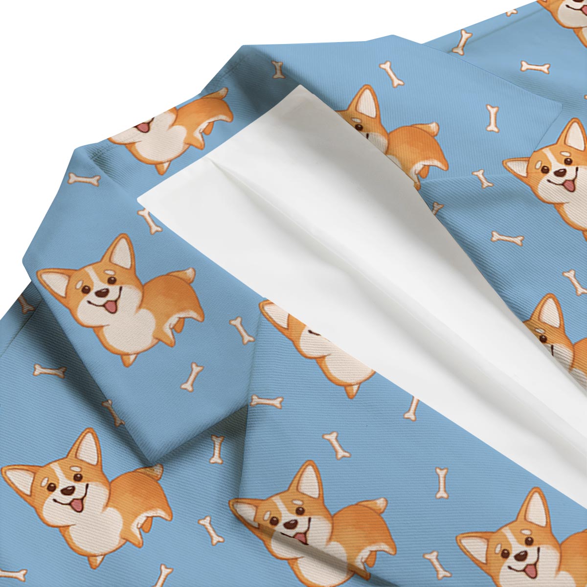 Corgi Pattern Print Men's Blazer-grizzshop