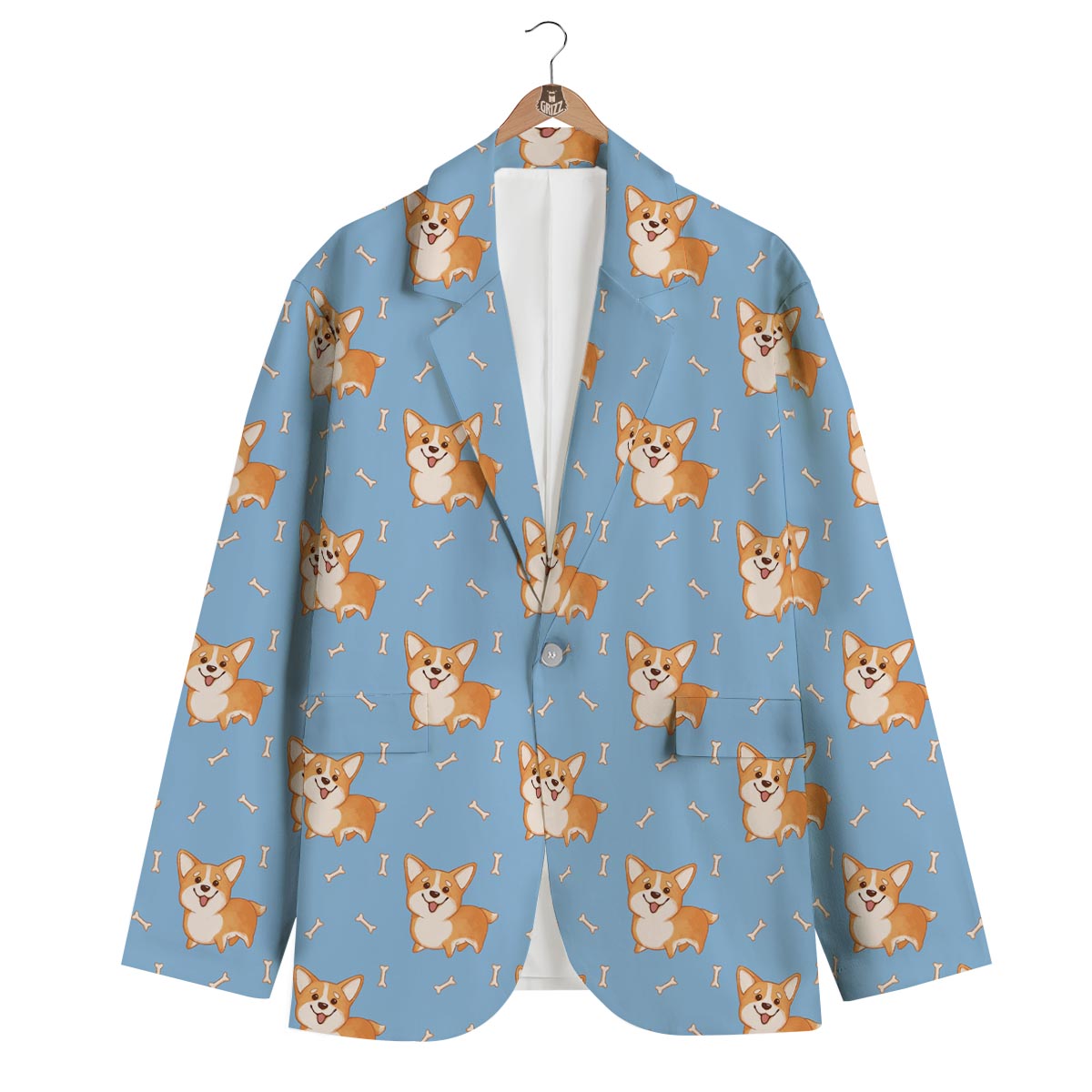 Corgi Pattern Print Men's Blazer-grizzshop