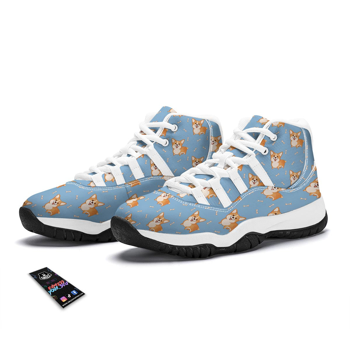 Corgi Pattern Print White Bball Shoes-grizzshop