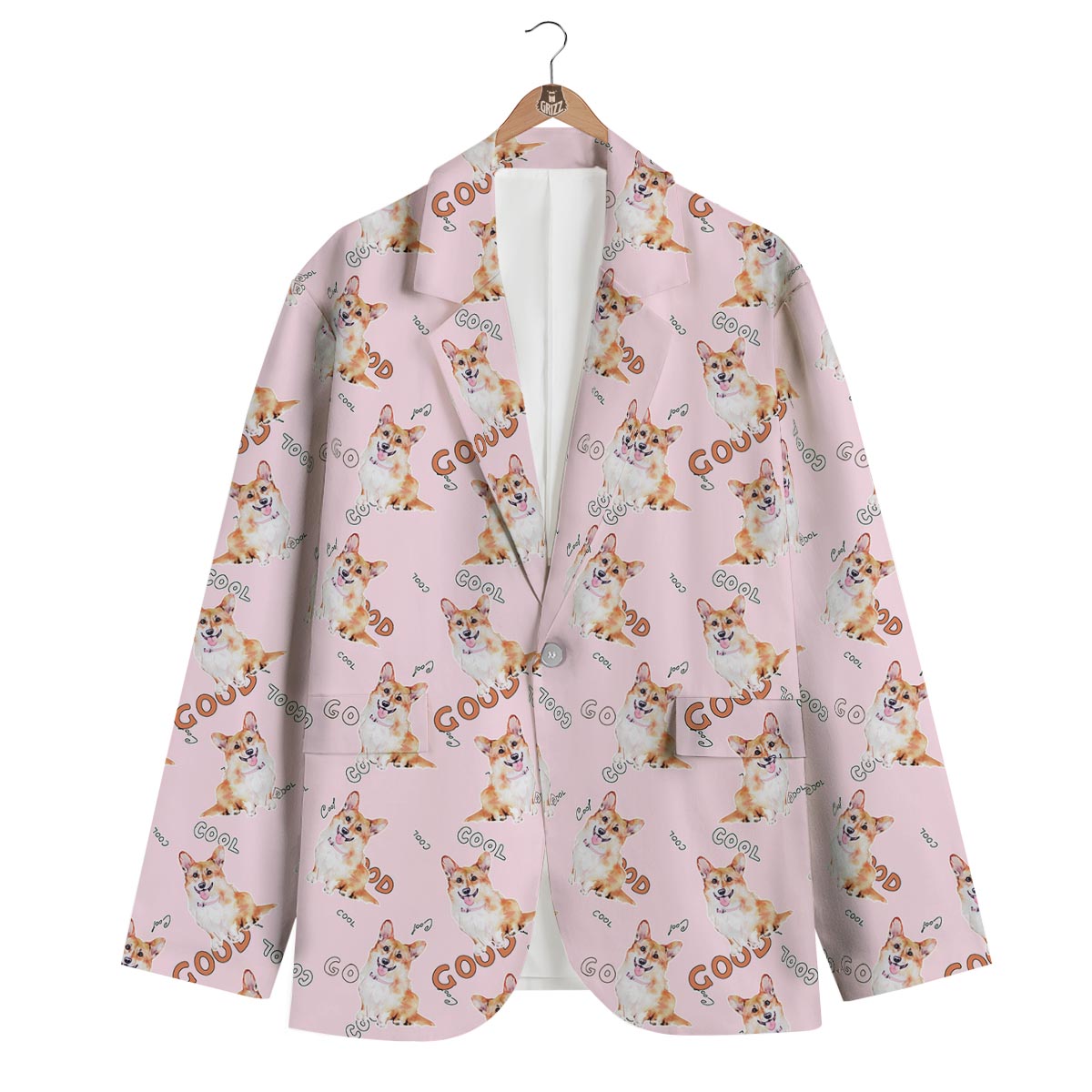 Corgi Pink Pastel Pattern Print Men's Blazer-grizzshop