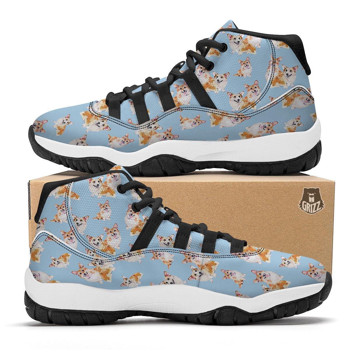 Corgi Portrait Pastel Pattern Print Black Bball Shoes-grizzshop