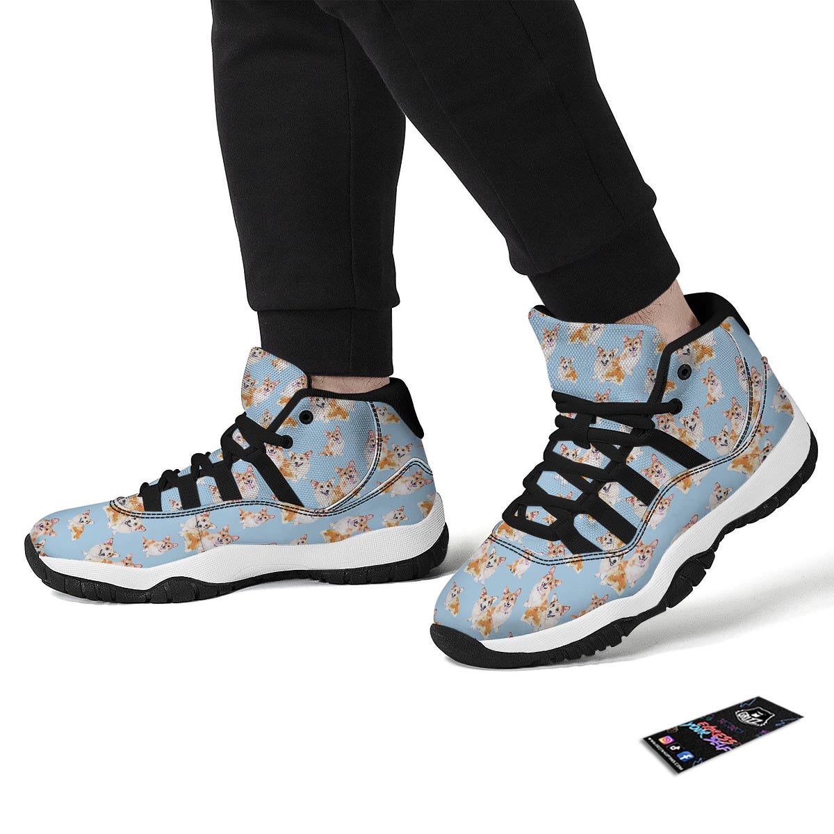 Corgi Portrait Pastel Pattern Print Black Bball Shoes-grizzshop