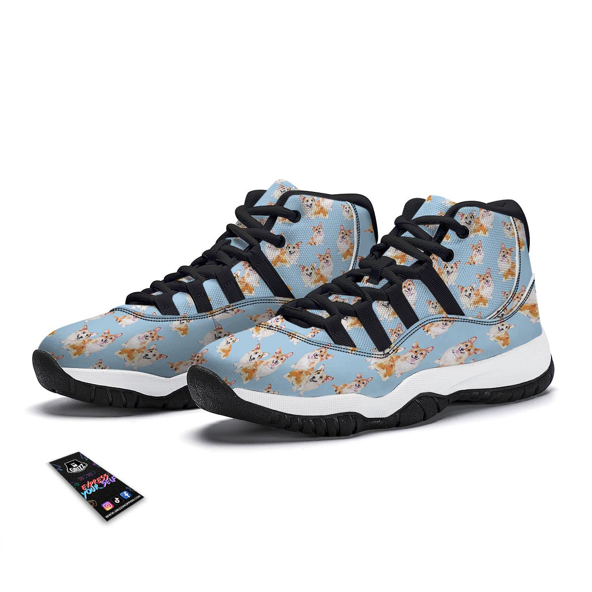Corgi Portrait Pastel Pattern Print Black Bball Shoes-grizzshop