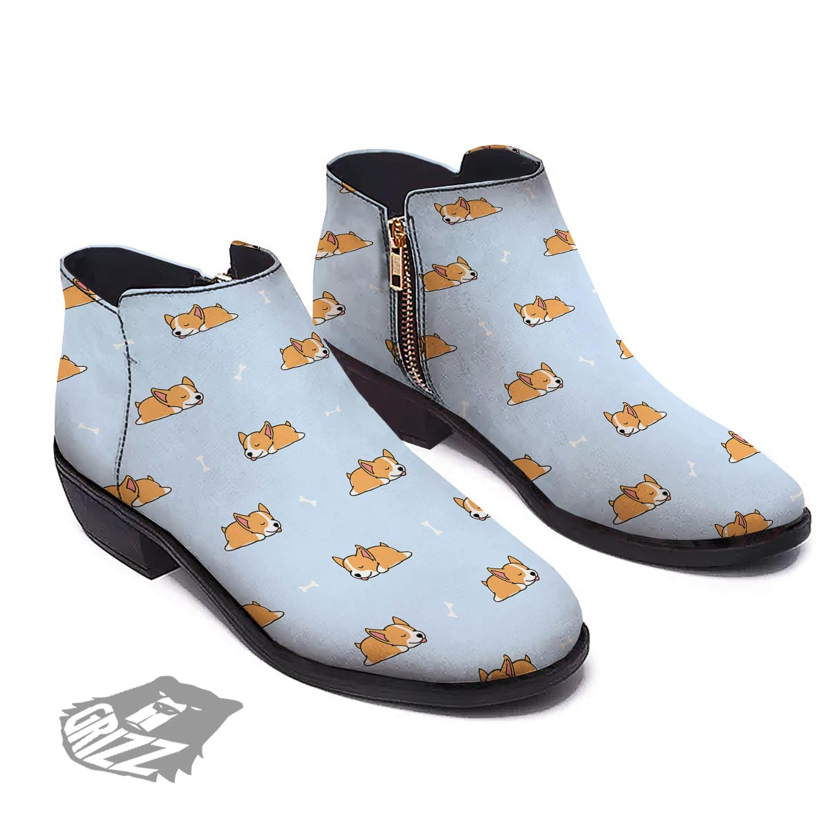 Corgi Sleeping Print Pattern Ankle Boots-grizzshop
