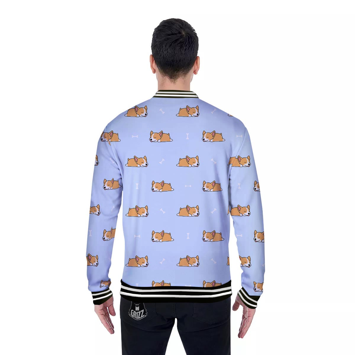 Corgi Sleeping Print Pattern Baseball Jacket-grizzshop