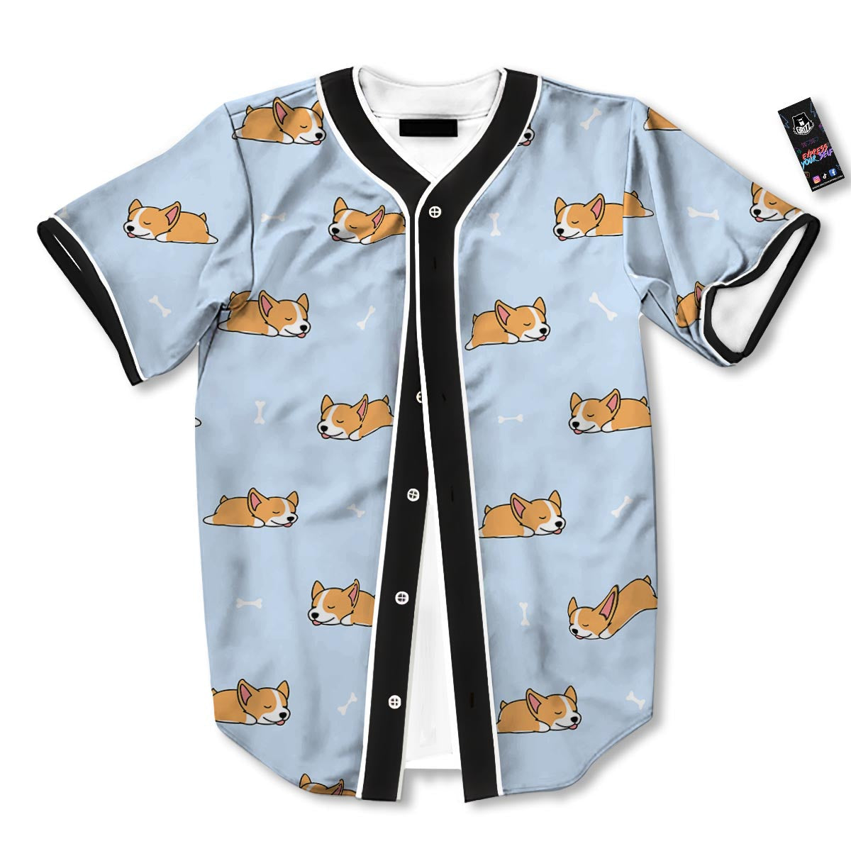Corgi Sleeping Print Pattern Baseball Jersey-grizzshop